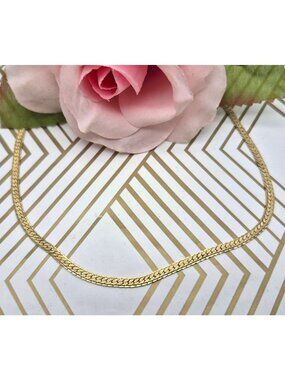 24" Gold-Tone Textured Herringbone Chain Necklace Flat Lay Reversable